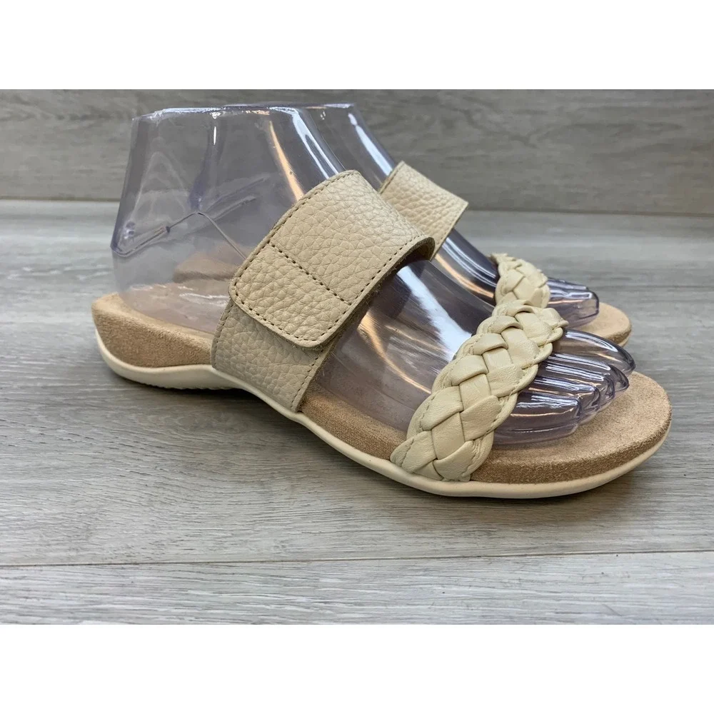Vionic Jeanne Women's Beige Leather Braided Slide Sandals 6 Comfort Shoes